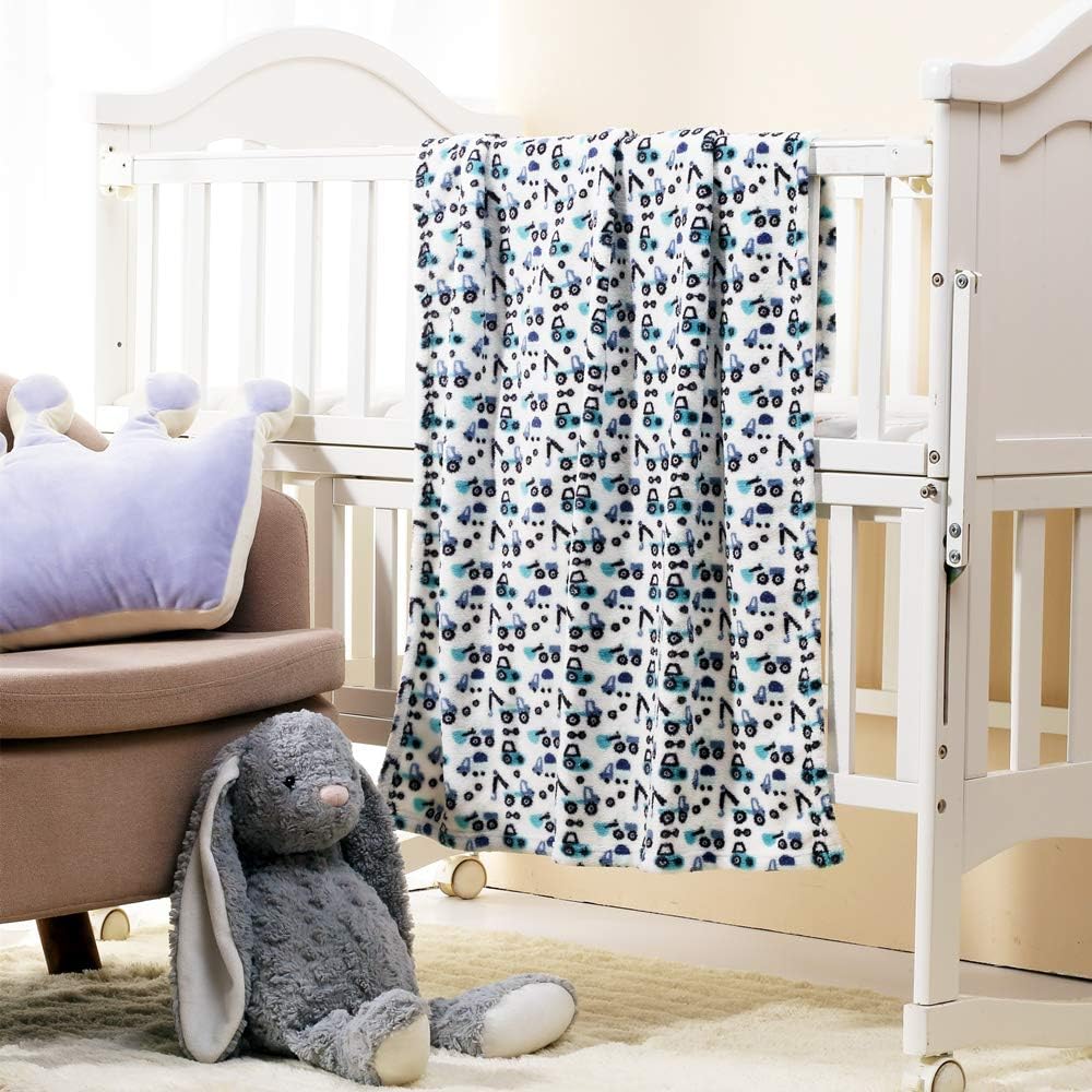 CREVENT 30"X40" Cute Lightweight Silky Cozy Warm Baby Blanket for Boys Infant Toddler Newborn Unisex Crib Cot Stroller, for All Season - Blue Truck