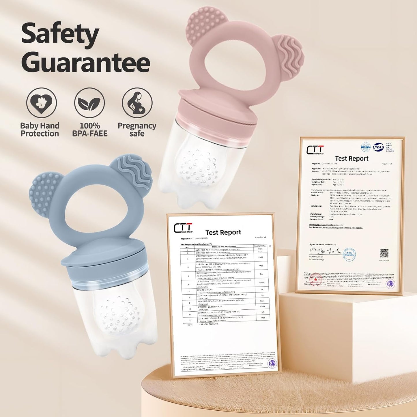 2 Pack Silicone Baby Food Feeders + Mini Freezer Tray for 6 Months+ Infant Solid Food Safe Self Feeding, BPA Free Breastmilk Popsicle Teether Set for Soothe Teething, Christmas Idea Gift (Blue+Pink)