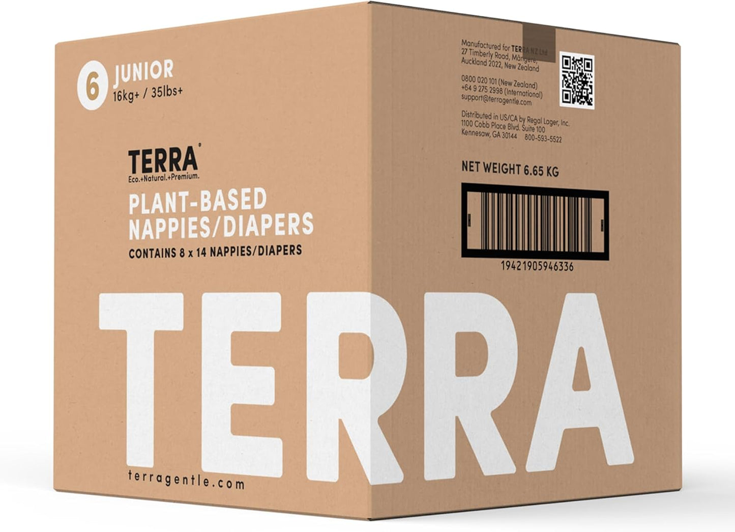 Terra Size 6 Plant-Based Diapers: Ultra-Soft & Chemical-Free for Sensitive Skin, Superior Absorbency for Day or Night, Designed for Toddlers 35+ Pounds, 112 Count