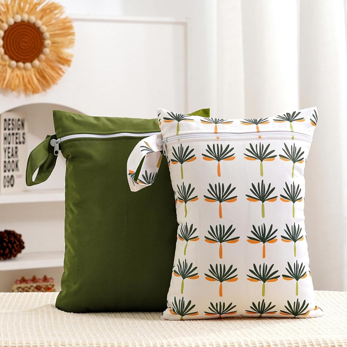 2Pcs Baby Wet Dry Bags for Cloth Diaper,Waterproof Reusable Travel Bags, Beach, Pool, Gym Bag for Swimsuits, Beach Vacation Essentials (Coconut Tree)