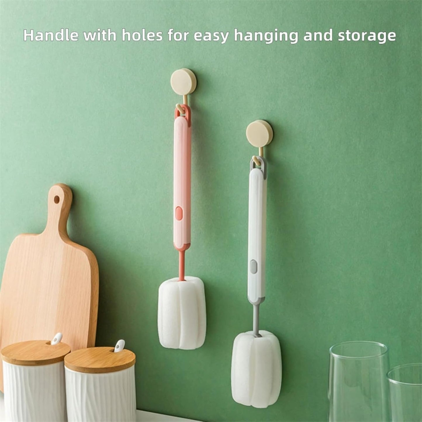 Bottle Brush Long Handle Cup Cleaner Brush Sponge Bottle Scrubber Detachable Handle Portable Sponge Cleaning Brush for Cups Wine Glasses Water Bottles Baby Bottles and Vacuum Flasks (Blue)