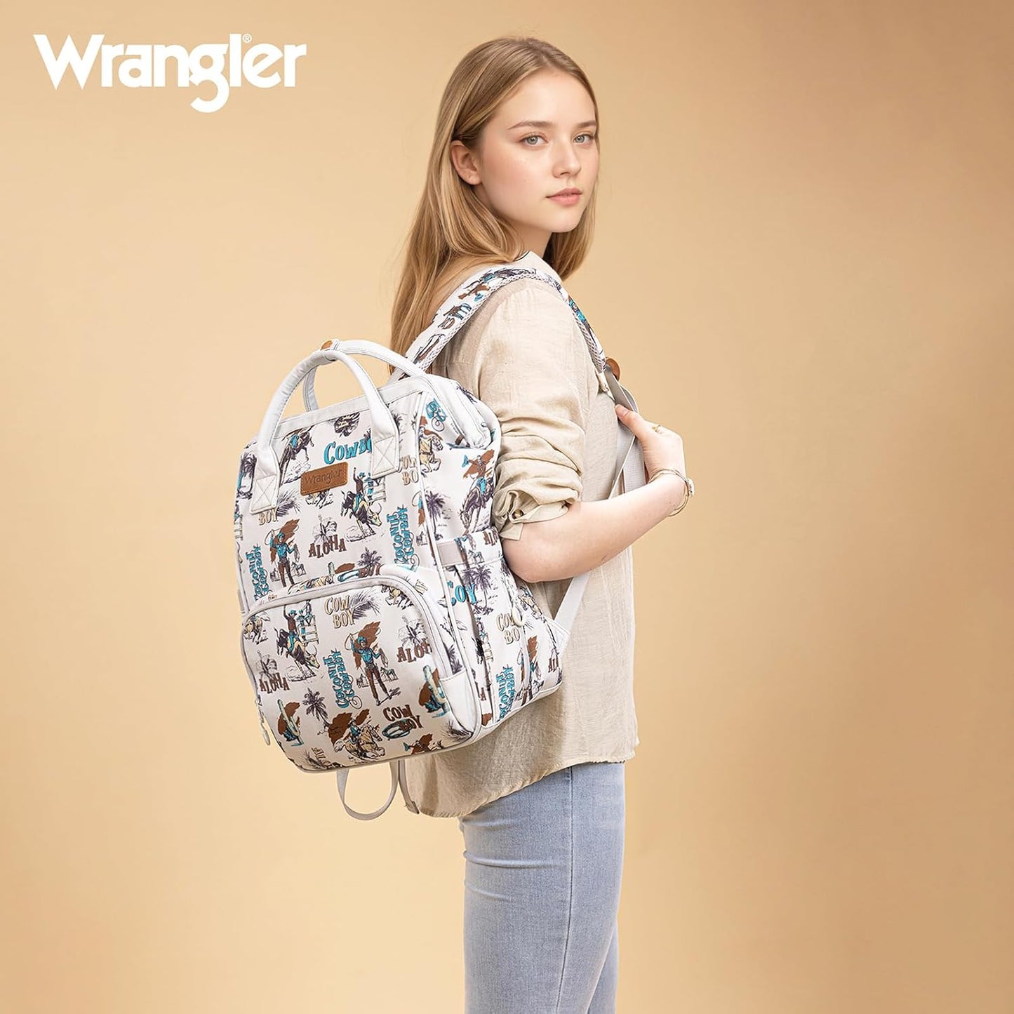 Montana West Wrangler Callie Diaper Bag Backpack with Stroller Straps Western Pattern Multifunction Baby Travel Bag WG2204-91102BG