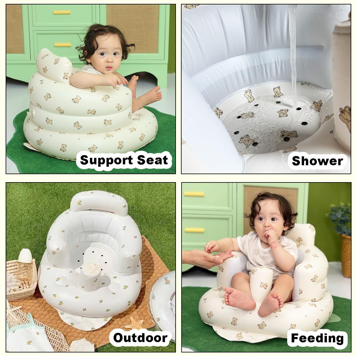 Inflatable Baby Seat with Cover for Babies 3 Months and Up,Inflatable Infant Chair with Cover,Plush Blow Up Baby Chair