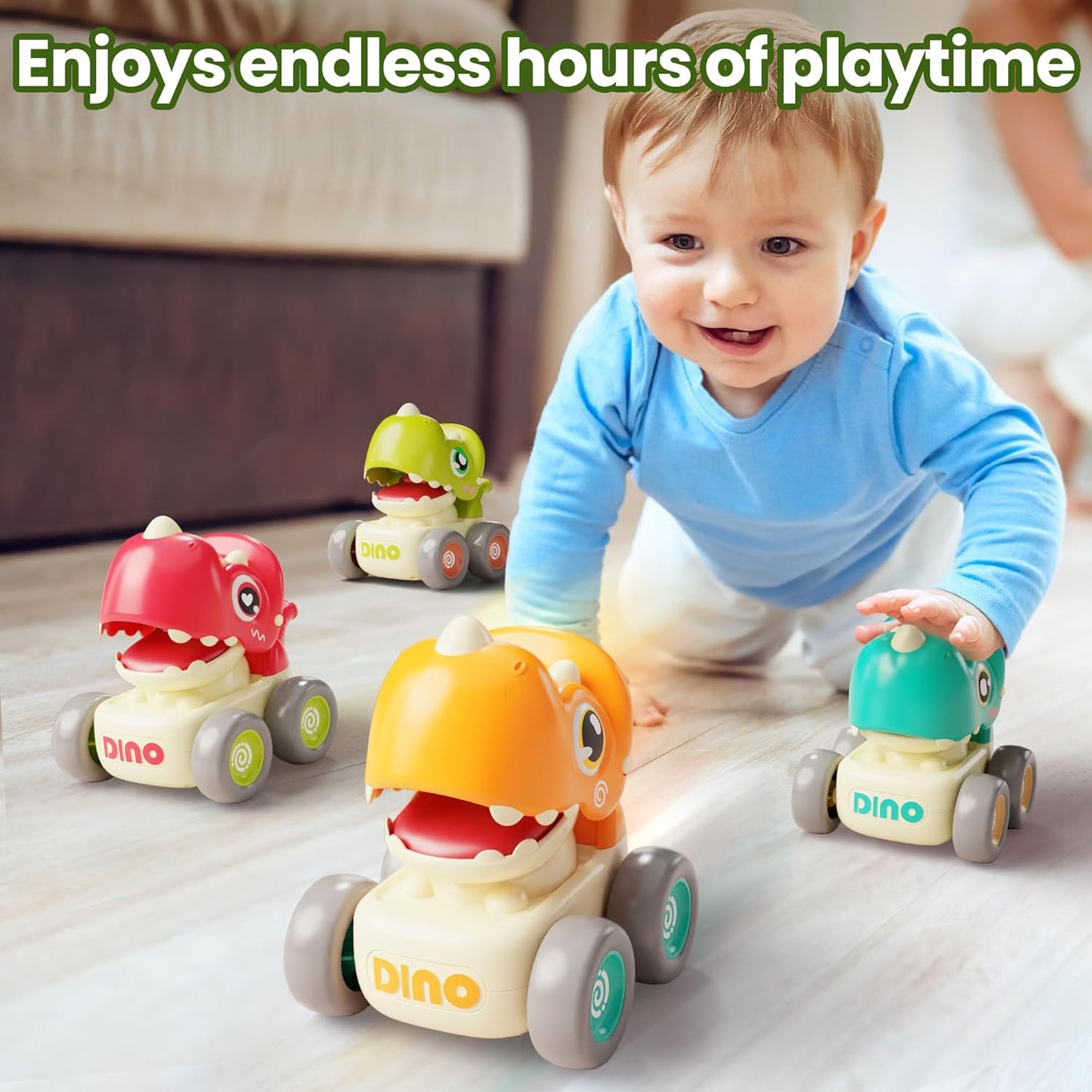 iPlay, iLearn Dinosaur Press to Go Car Toys for Toddlers 1-3, Baby Dinos Racing Cars, Infant Play Whistle Vehicle Set, Push Go Friction Car for 6-9-12-18 Month, 1-2 Years Old Boys 1st Birthday Gift