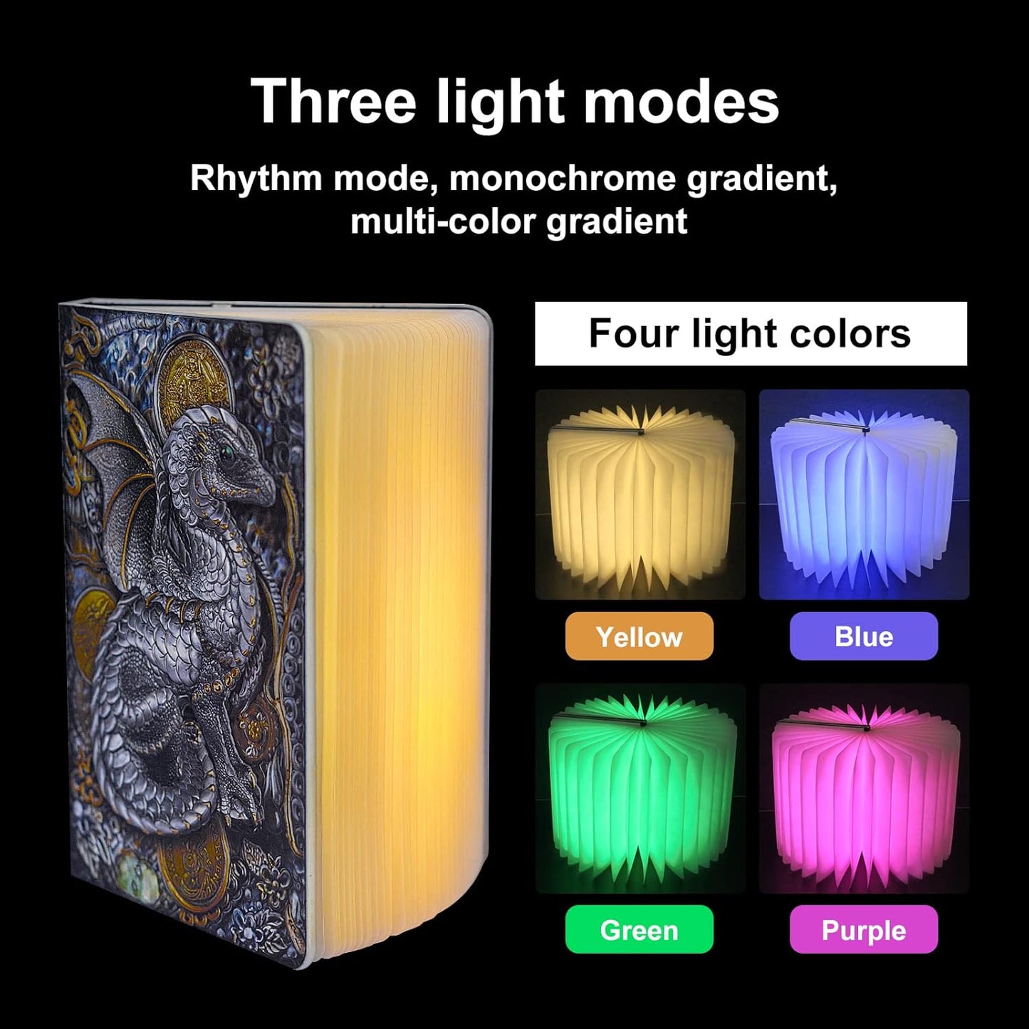 3D Dragon Bluetooth Speaker with Night Light, 3W Portable Wireless Music Mood Book Lamp for Outdoor or Home Party, Decorative Faux Books Decor for Office