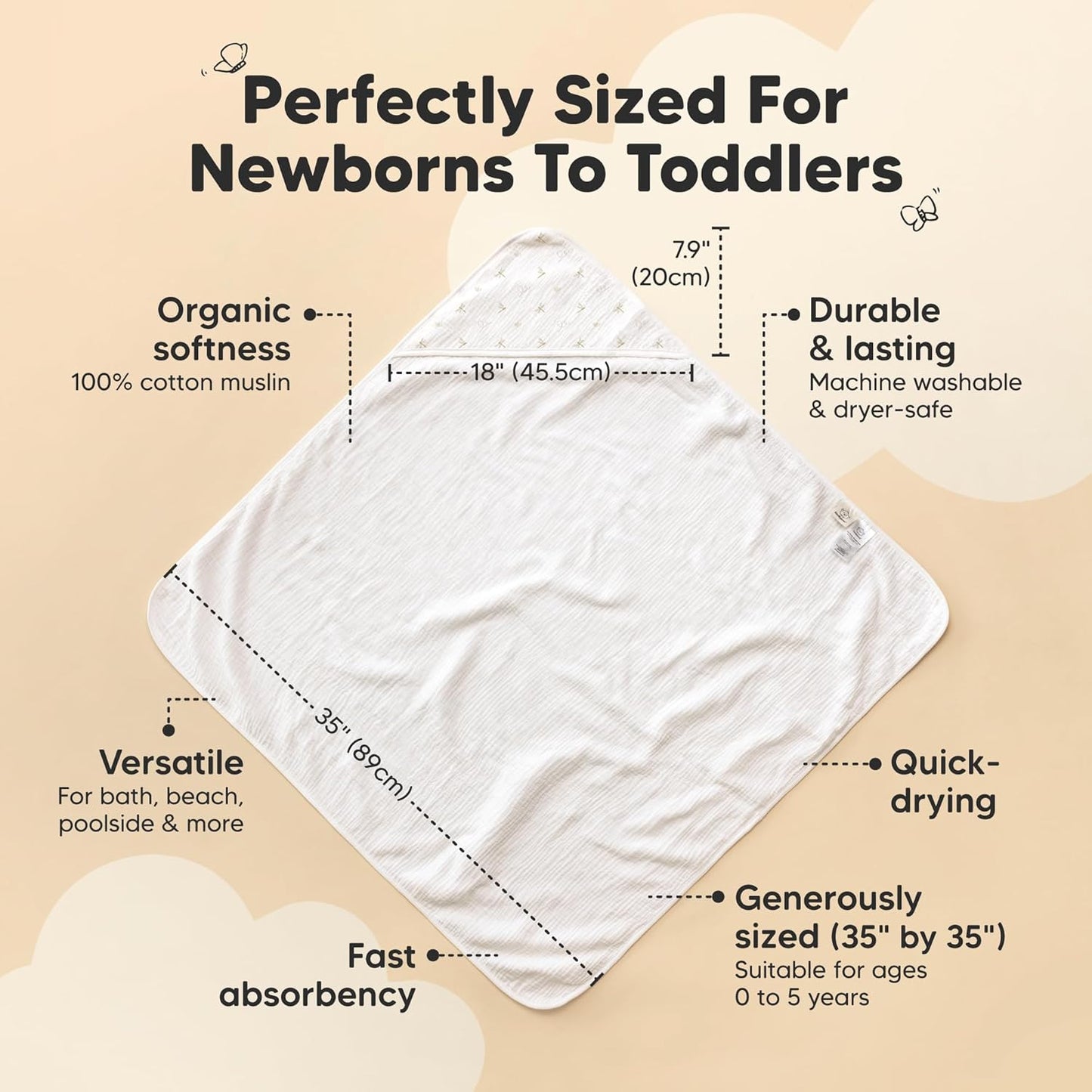 KeaBabies Muslin Baby Bath Towels with Hood for Girls, Boys -Large Organic Cotton Hooded Baby Towels for Newborns,Toddlers,Infant,Kids,Soft Absorbent Newborn Bath Essentials Gift Set(Meadow, Regular)