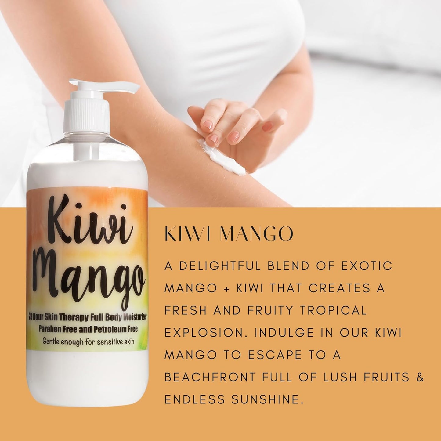 The Lotion Company Kiwi Mango Lotion – 24 Hour Skin Therapy, Full Body Moisturizer with Aloe Vera & Vitamins, Paraben Free, Non-Greasy, Father/Daughter Brand - Made in USA, 16 oz