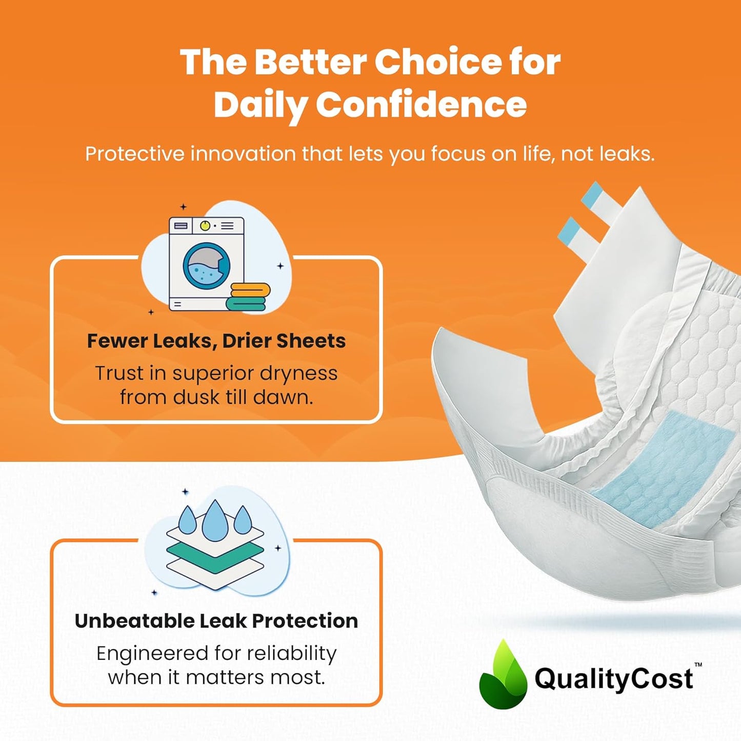 QualityCost Adult Incontinence Underwear Briefs with Tabs, 30Pack, Unisex Heavy Duty Briefs, Maximum Absorbency, Leak Proof, Disposable Pull-Ups for Overnight Protection, Size 3XL (64-92 inch Waist)