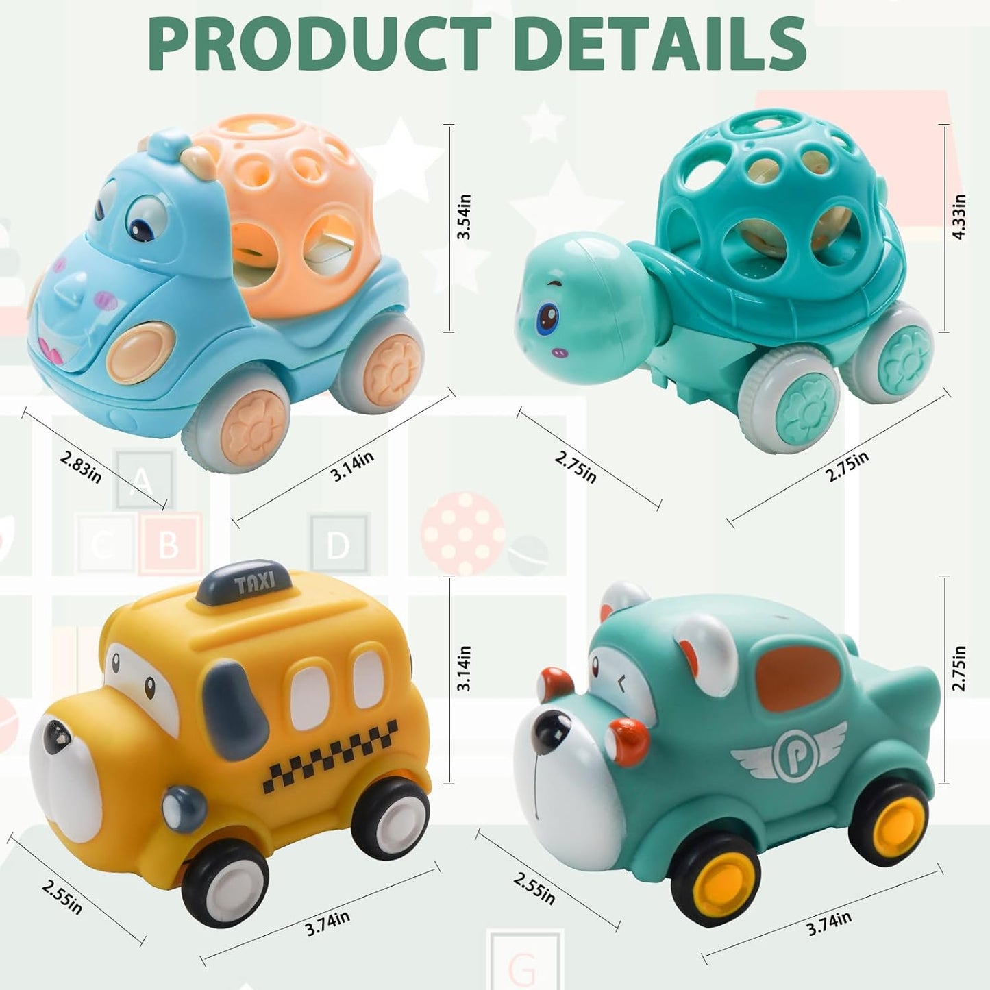 Car Toys for Babies Toddlers 1-3,Rattles Toy Car，Animals Friction Powered Push Toy Cars, 1 Year Old Girl Gifts，1 Year Old Boy Gift,First Ideal Early for Educational Toys
