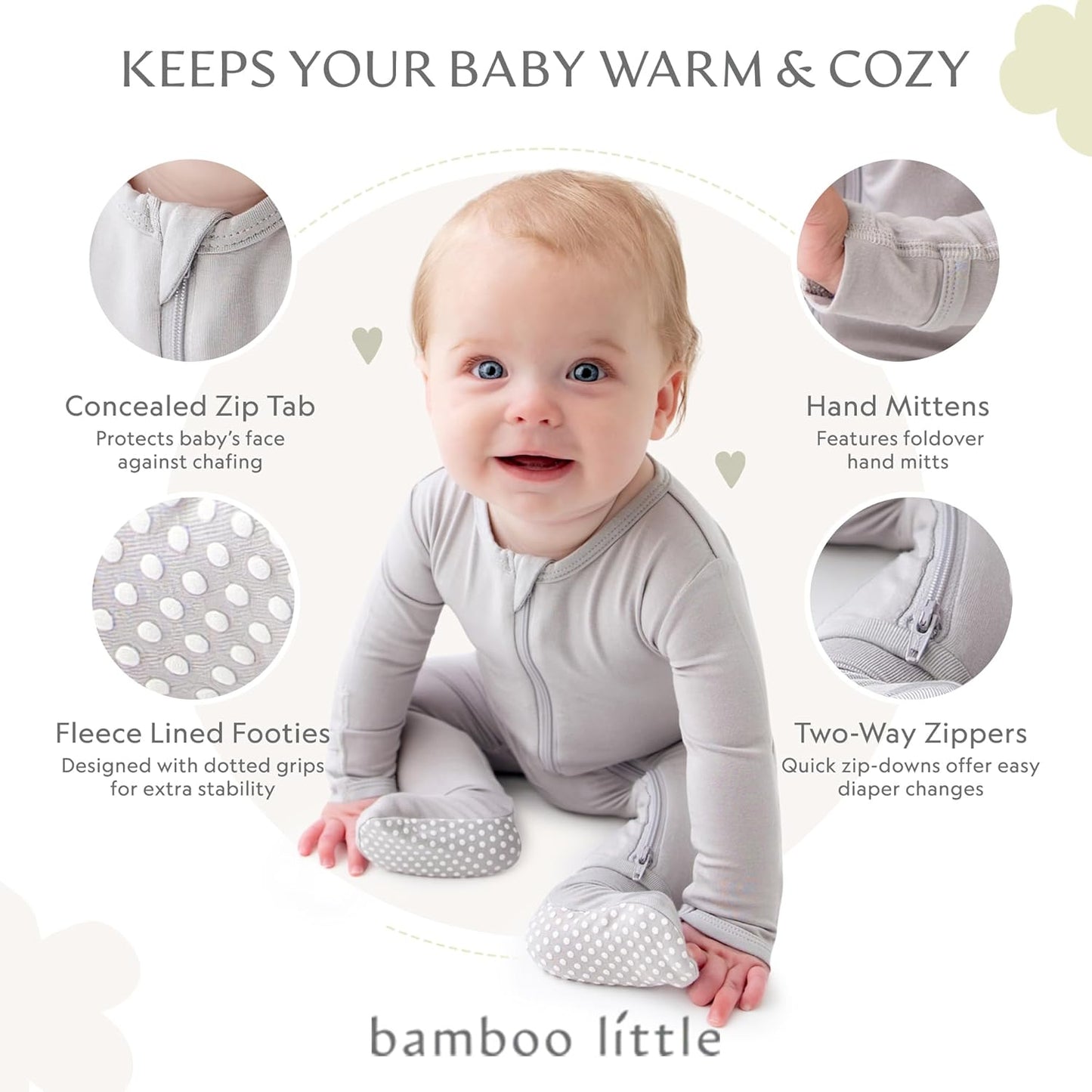 Bamboo Little Soft Baby Footie Pajamas, Baby Clothes, Newborn Sleepers, 95% Viscose and 5% Spandex, 0-24 Months