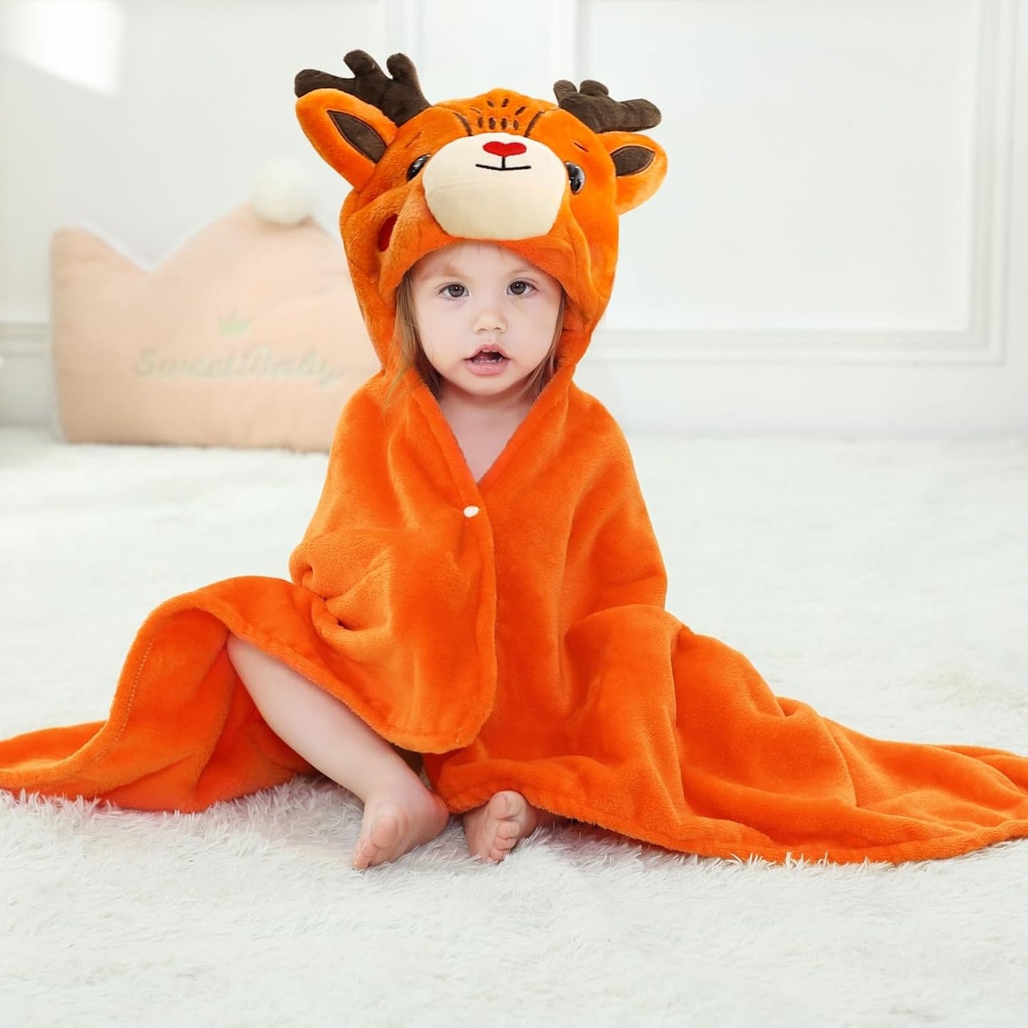 Wearable Blanket Hoodie for Kids Toddlers Hooded Towels Soft Cozy Flannel Wearable Throw Blanket Hoodie for Boys Girls Birthday Gifts (Elk 50 * 40)