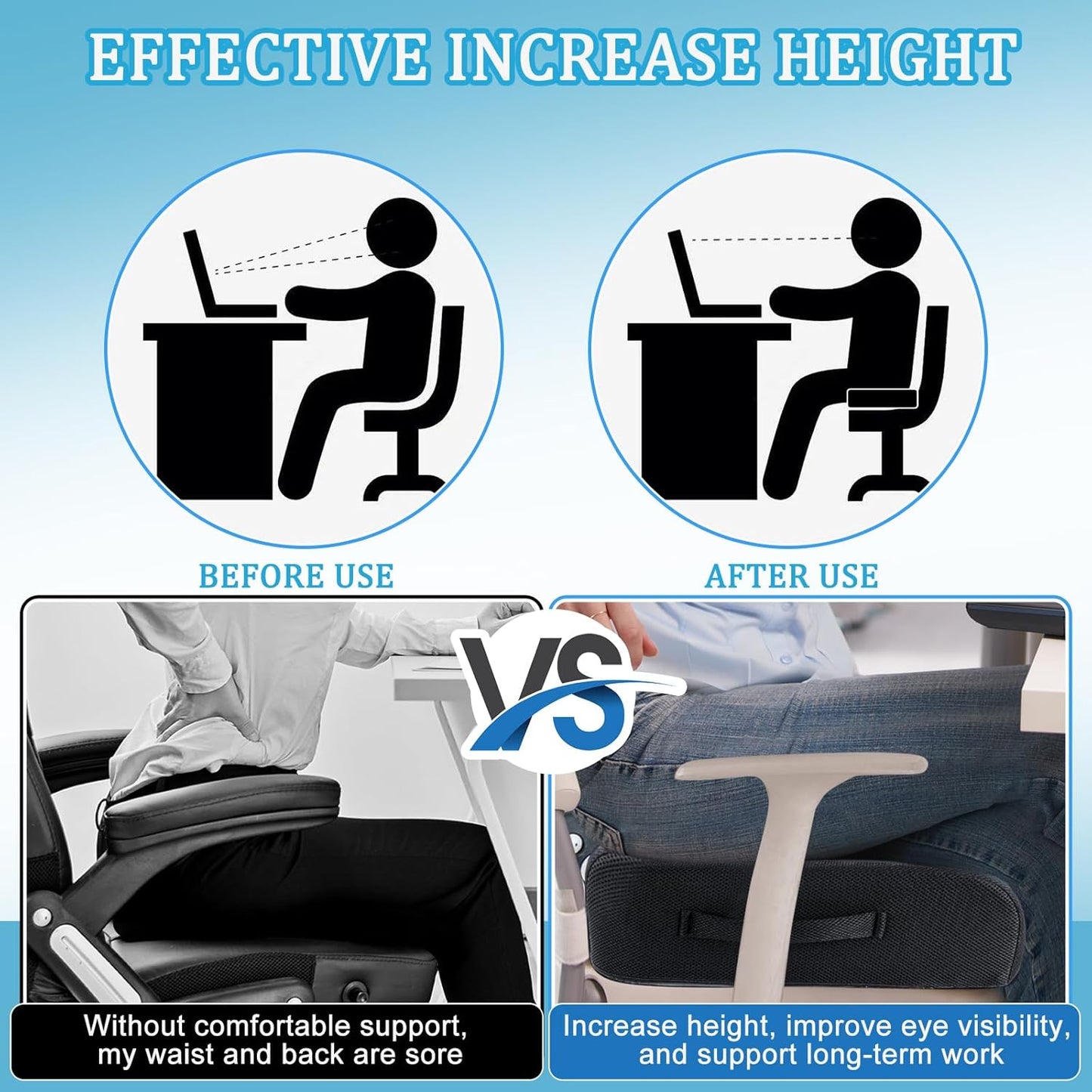 MINUPWELL 6" Extra Thick Office Chair Cushion, 2 Layers Adult Booster Seat Cushion, Thick Wheelchair Cushions, Thick Adult Booster seat Chair Cushion for Car Seat, Airplane - 18x16x6in - 100% Foam