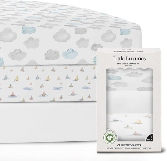 100% Organic Cotton Mini Crib Sheets (3-Pack) - GOTS Certified - Breathable Pack n Play Sheets Fitted - Double-Elastic for Secure Fit, Extra Protection for Your Baby - Gender-Neutral Prints (27"x39")
