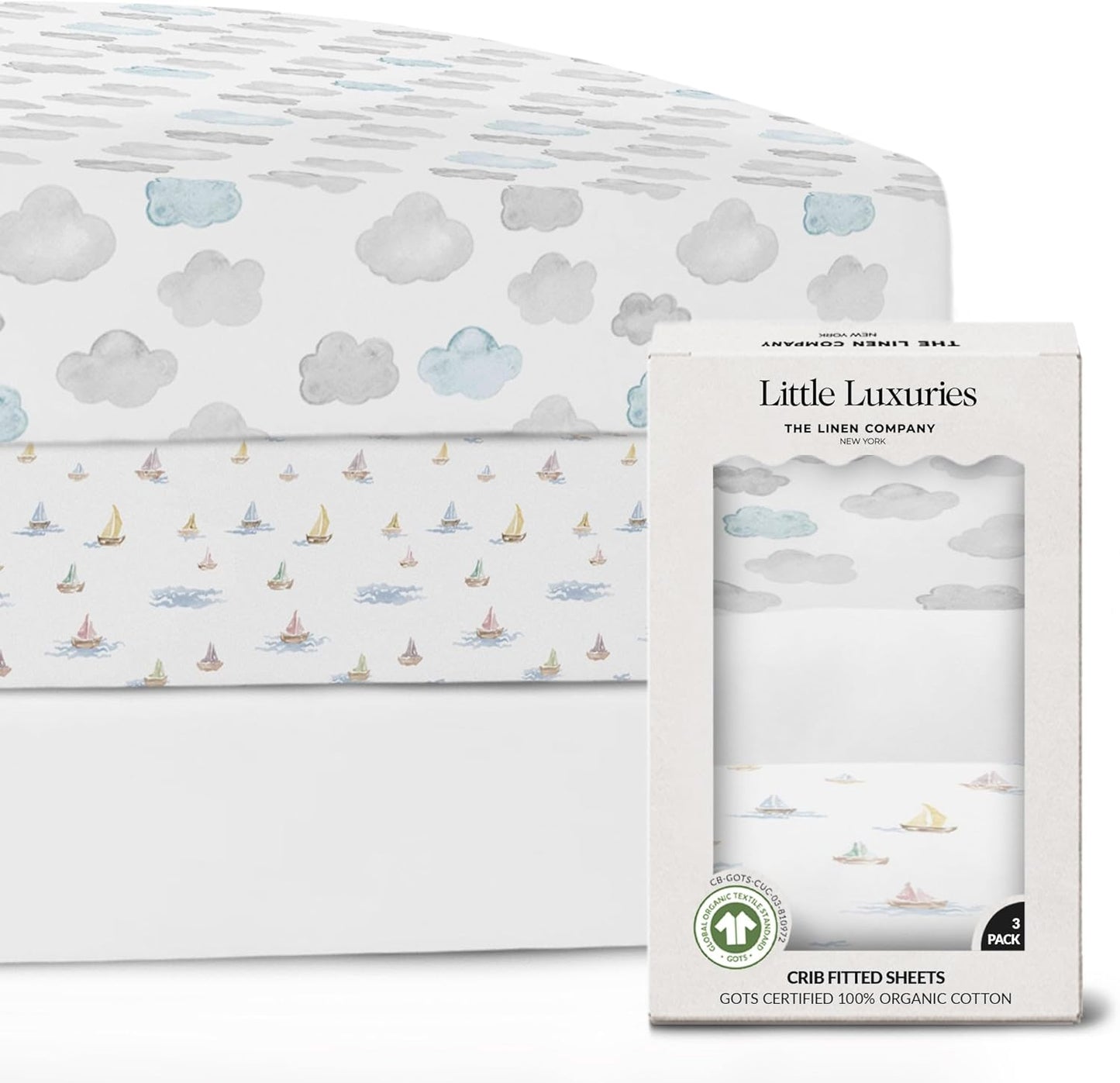 100% Organic Cotton Crib Sheets (3-Pack) - GOTS Certified - Breathable Organic Crib Sheets - Double-Elastic for Secure Fit, Extra Protection for Your Baby - Gender-Neutral Sheet (28"x55")/ 140 x 70cm