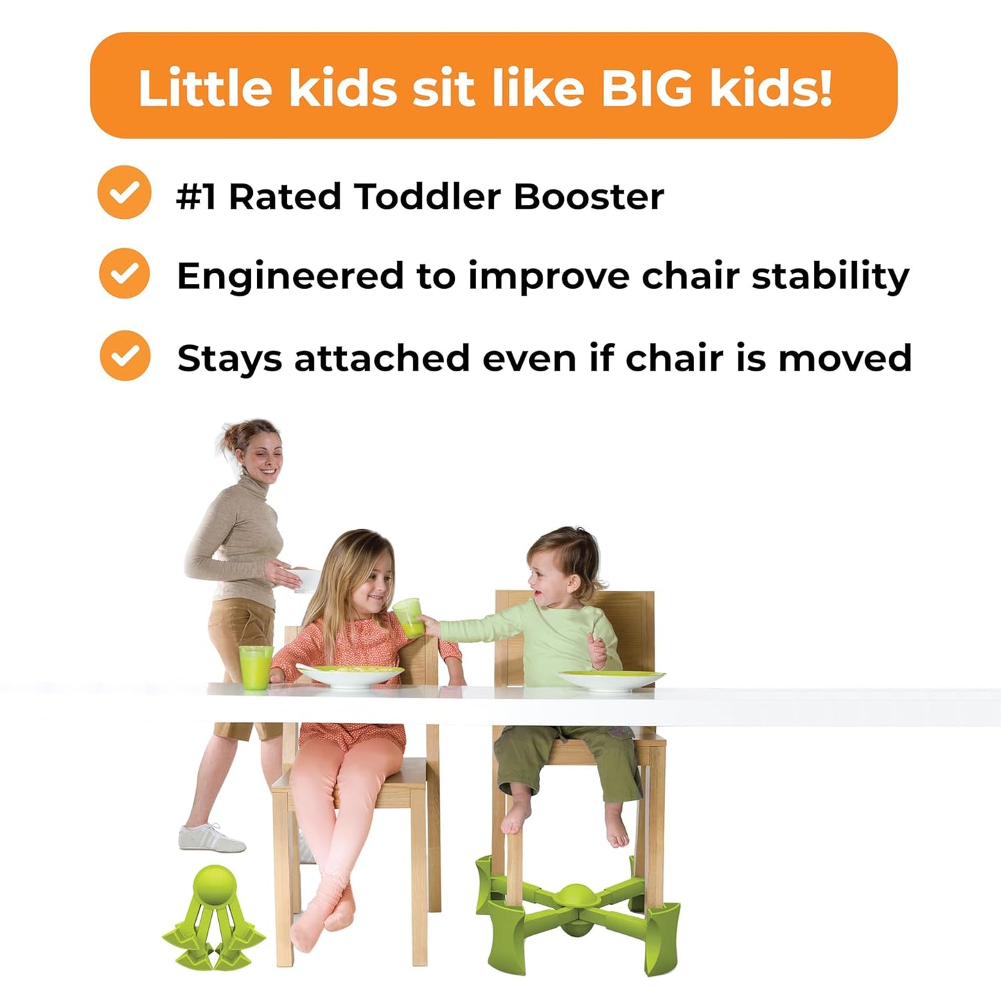 KABOOST Booster Seat for Kitchen Chair, Green - Goes Under The Chair - Portable Booster for Toddlers and Grown Ups