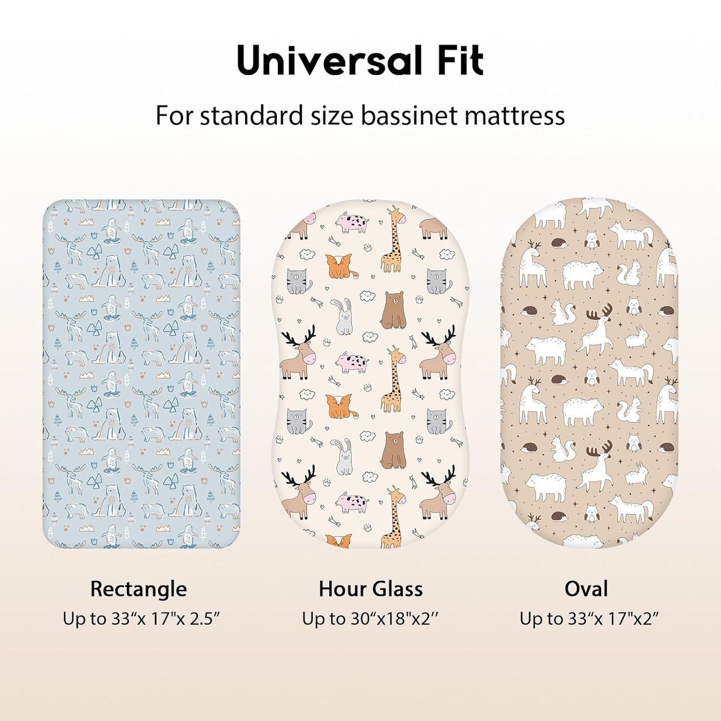 Baby Bassinet Sheets Girl Boy, Fitted Bassinet Sheet Set 3 Pack Bassinet Mattress Sheets Universal Fit for Rectangle, Round, Oval, Hourglass Mattress, Soft Breathable Blue & Apricot Bear