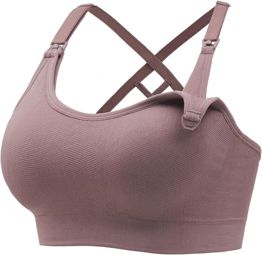 Angelhood Nursing Bras for Breastfeeding, Seamless Nursing Sports Bra Medium Impact Support Maternity Bras for Pregnancy