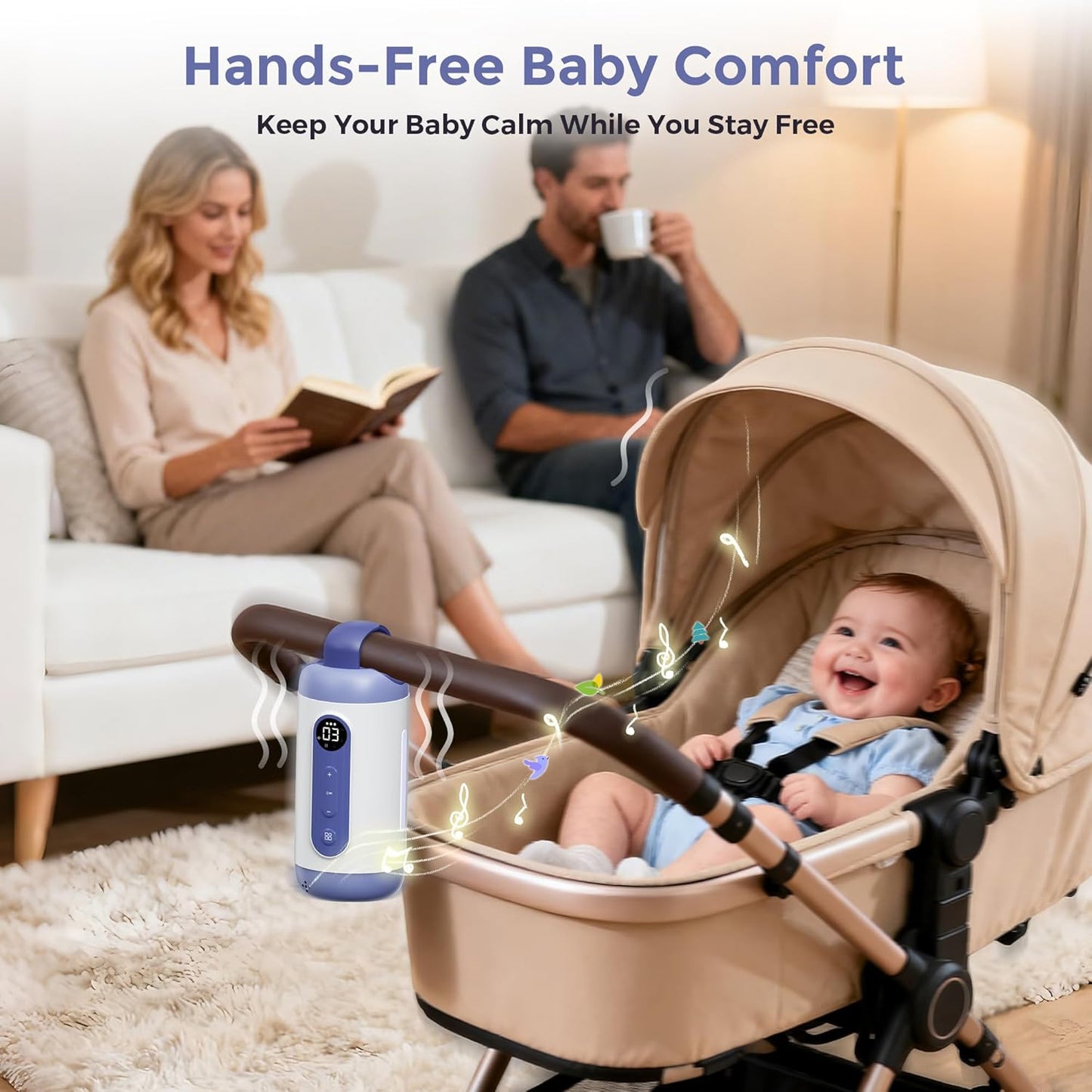 Rechargeable Hands-Free Baby Rocker & Sleep Soother – Portable Vibration Device with 6 Levels, 21 Melodies & Smart Sensor – Fits Most Strollers, Car Seats & Baby Gear, Travel Essential for Newborns