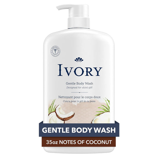 Ivory Body Wash, Designed for the Whole Family, Gentle Formula, Free of Dyes Heavy Perfumes Parabens Phthalates & Silicones, Coconut Scent, 35 oz