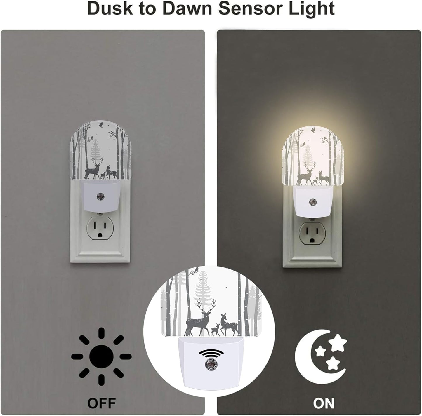 Deer in The Forest Night Light, Birch Tree with Deer Dusk to Dawn Night Light Plug in,0.5w Energy Saving Sleep Friendly NightLight for Kids Boys Girls Home Decor
