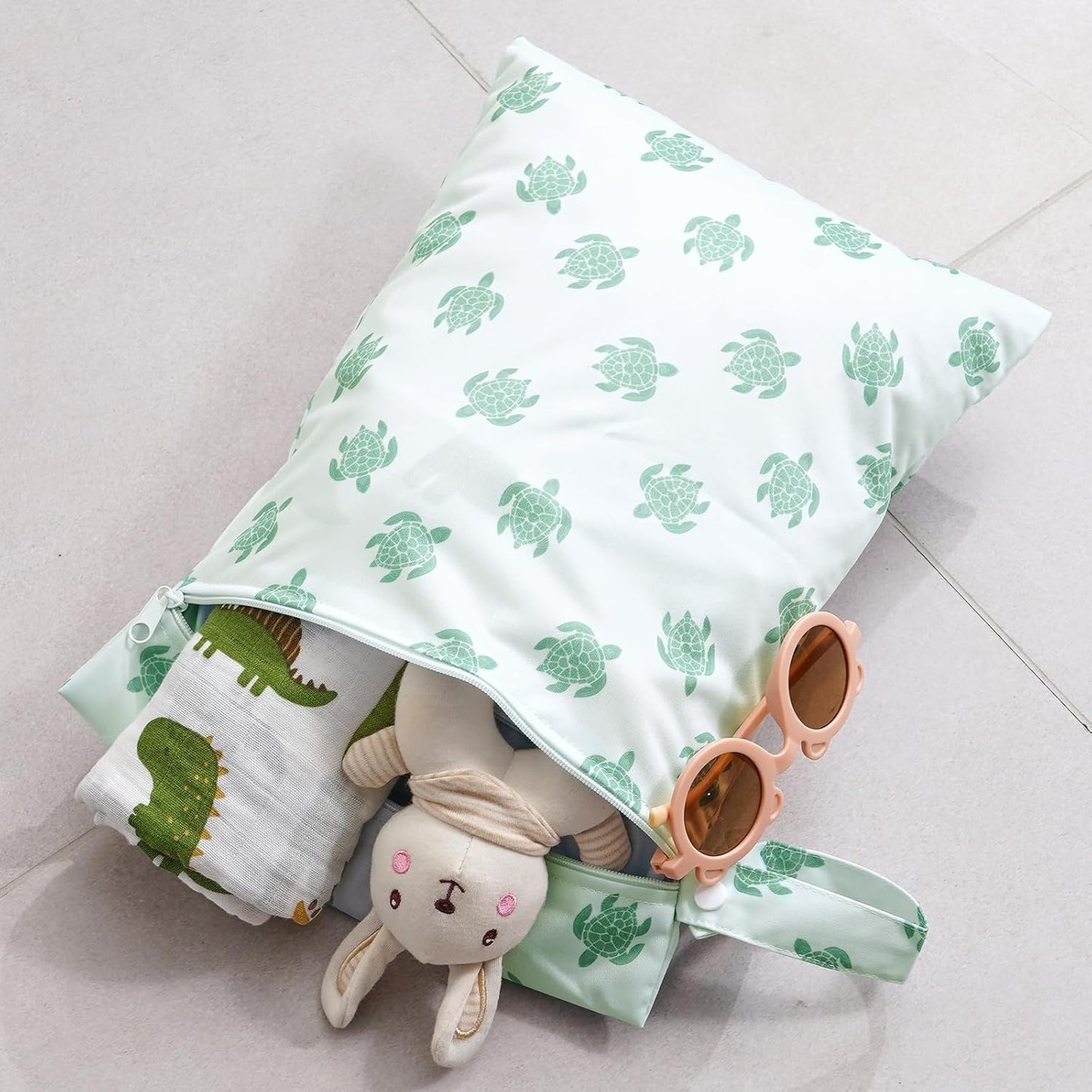 2Pcs Baby Wet Dry Bags for Cloth Diaper,Waterproof Reusable Travel Bags, Beach, Pool, Gym Bag for Swimsuits, Beach Vacation Essentials (Coconut Tree and Turtle)