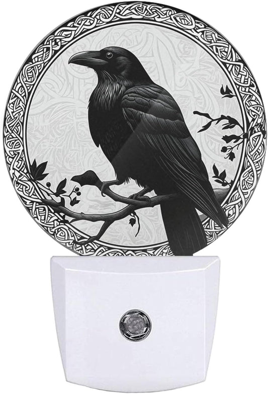 Black Crow on Oak Tree Branch Night Lights Plug into Wall Halloween Night Light Dusk to Dawn Sensor for Bedroom Living Room, LED Lighting 0.5W Sleep Friendly