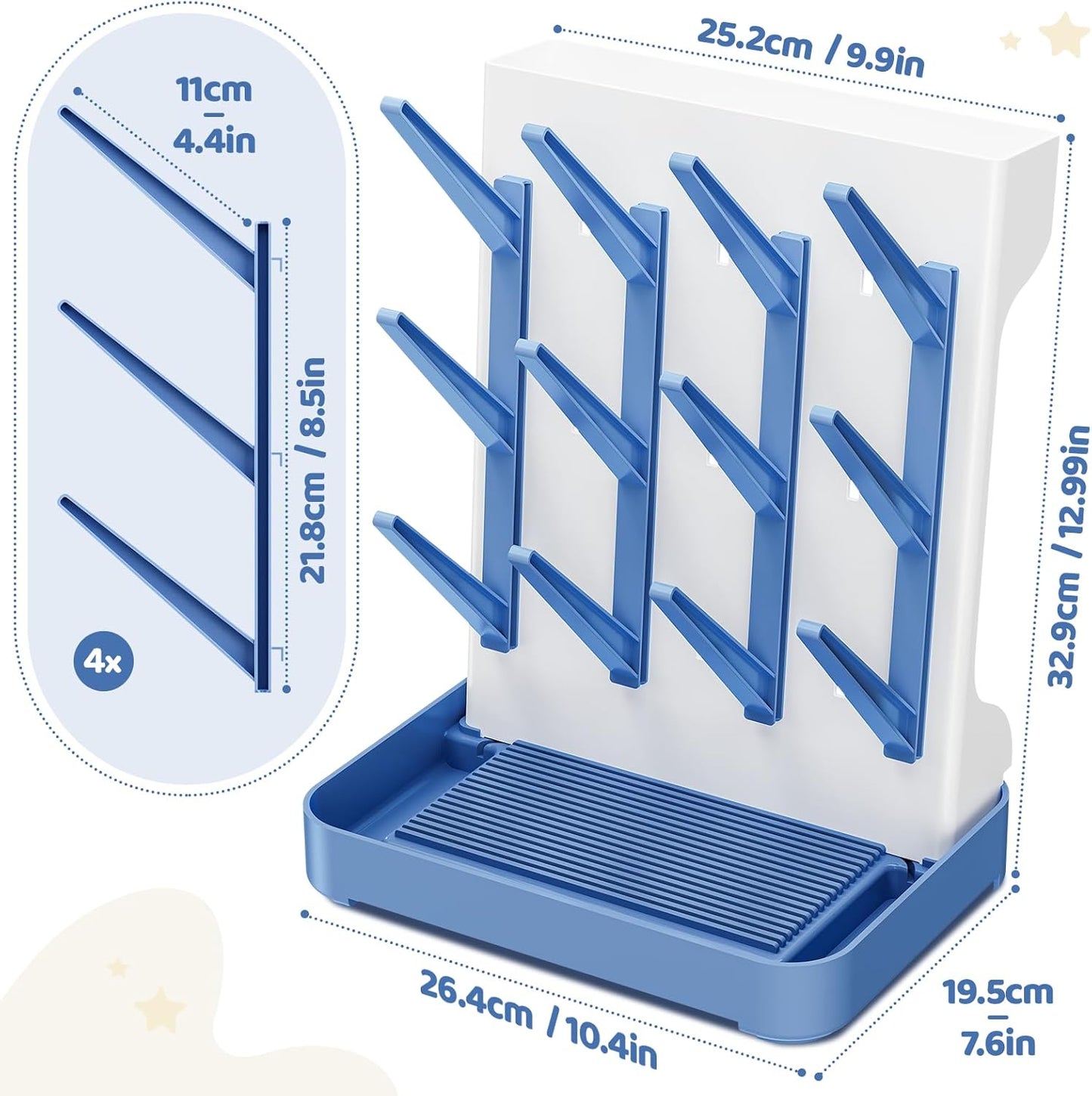 Baby Bottle Drying Rack, Baby Bottle Organizer for Countertop, Bottle Holder for Baby- Space Saving Standing Drying Rack for Baby Bottles and Brushes Part Cleaning (Blue)