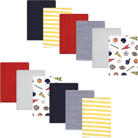 Luvable Friends Hudson Baby Flannel Burp Cloths 12pk, Sports