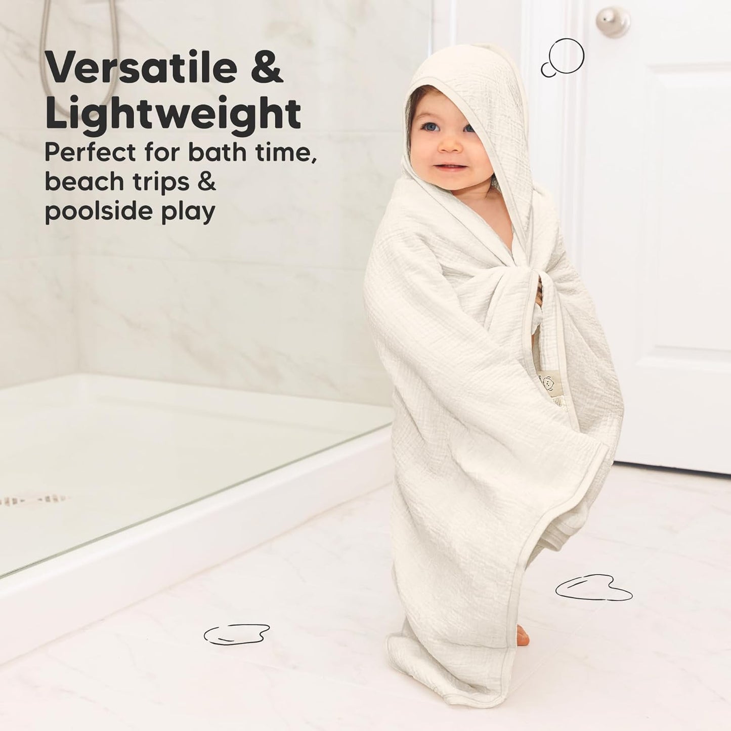 KeaBabies Muslin Hooded Baby Towels for Newborn Girls, Boys - 2-Pack, 30x30 Organic Cotton Baby Bath Towels Hooded, Soft Absorbent, Toddlers, Kids, Infant, Newborn Bath Essentials (Graphite, Petite)