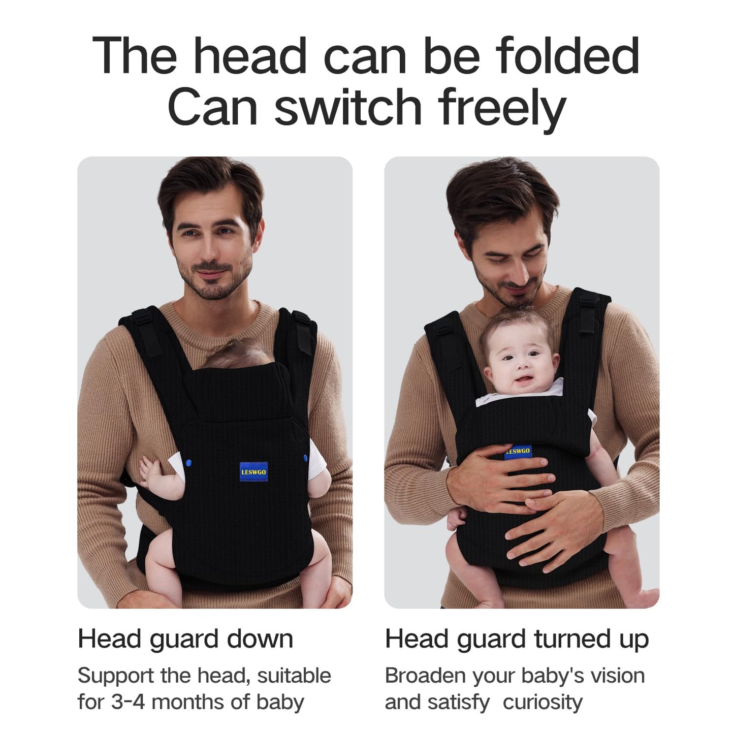 Baby Carrier Newborn to Toddler,Newborn Carrier with Head Support, Cozy Baby Holder Carrier for Dad Mens (Summer-Black)