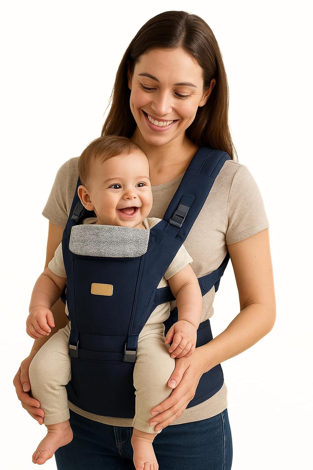 Sharth Baby Carrier with Hip Seat, 6-in-1 Convertible, Adjustable, Ergonomic Baby Carrier for Newborn to Toddler, Front and Back Carry, 0–36 Months, 7–41 lbs, All Seasons, Dark Blue