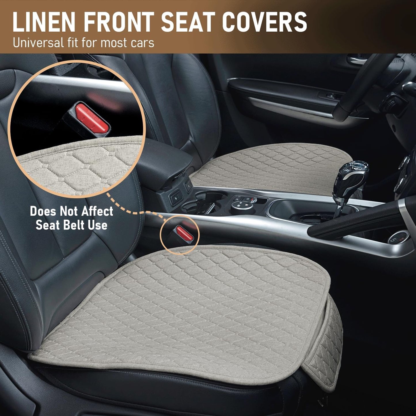 3 PCS Linen Car Seat Covers with Storage Pocket, Back Seat Covers Protectors with Non-Slip, Breathable Bench Seat Covers Universal Fit for SUVs, Cars, Trucks (Beige)