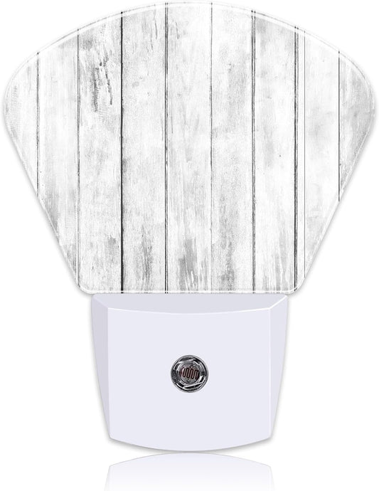 White Wooden Texture Night Light, Old Wood Grain Nightlight Plug into Wall with Dusk to Dawn Sensor for Kid Girls Boys Women Men Bedroom, Hallway, Kitchen, Bathroom, Stairs Decor