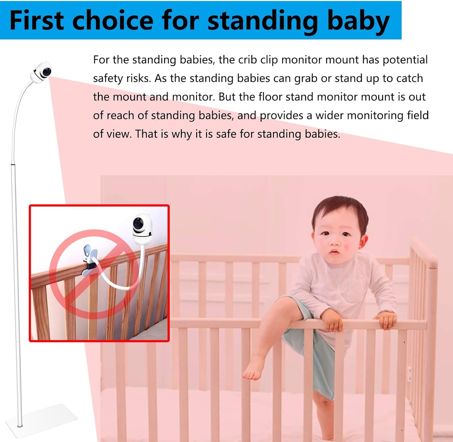 Floor Stand Monitor Mount with Arm Compatible with HelloBaby HB65 HB66 HB6550 HB6558 HB248, for Standing Baby, Floor Stand Baby Monitor Mount Holder Arm Floor Stand Camera Mount Holder for Hello Baby