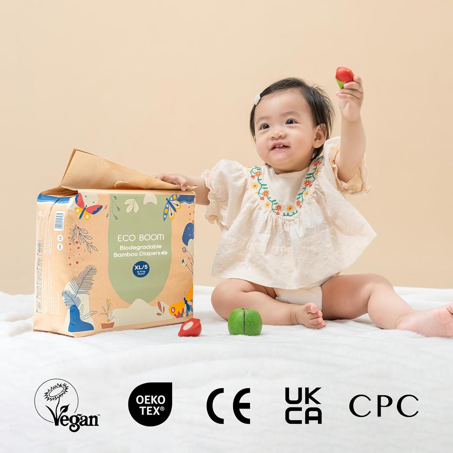 ECO BOOM Size 1 Diapers, Bamboo Viscose Diapers, Sustainable, Paper Packaging