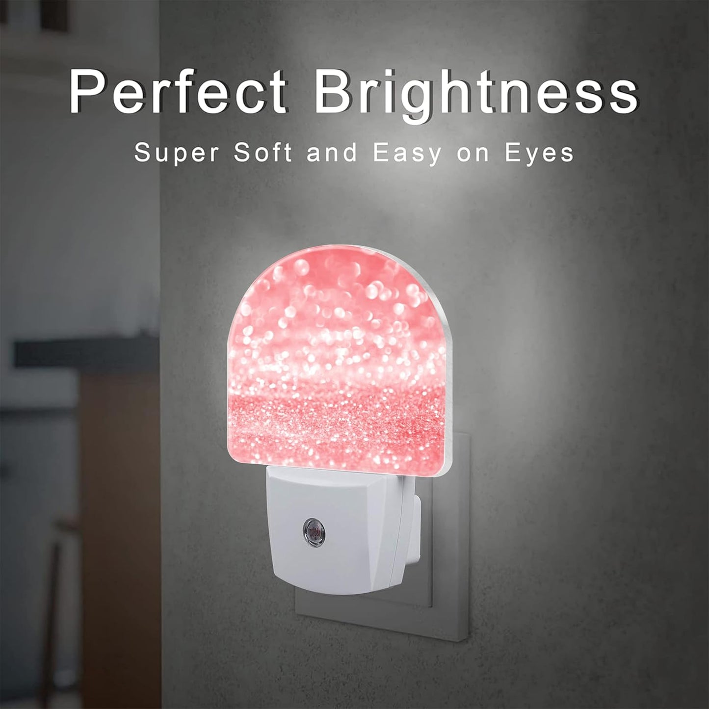 Pink Gold Glitter Night Light, Rose Pink Sparkle Shine Dusk to Dawn Night Light Plug in,0.5w Energy Saving Sleep Friendly NightLight for Kids Boys Girls Home Decor