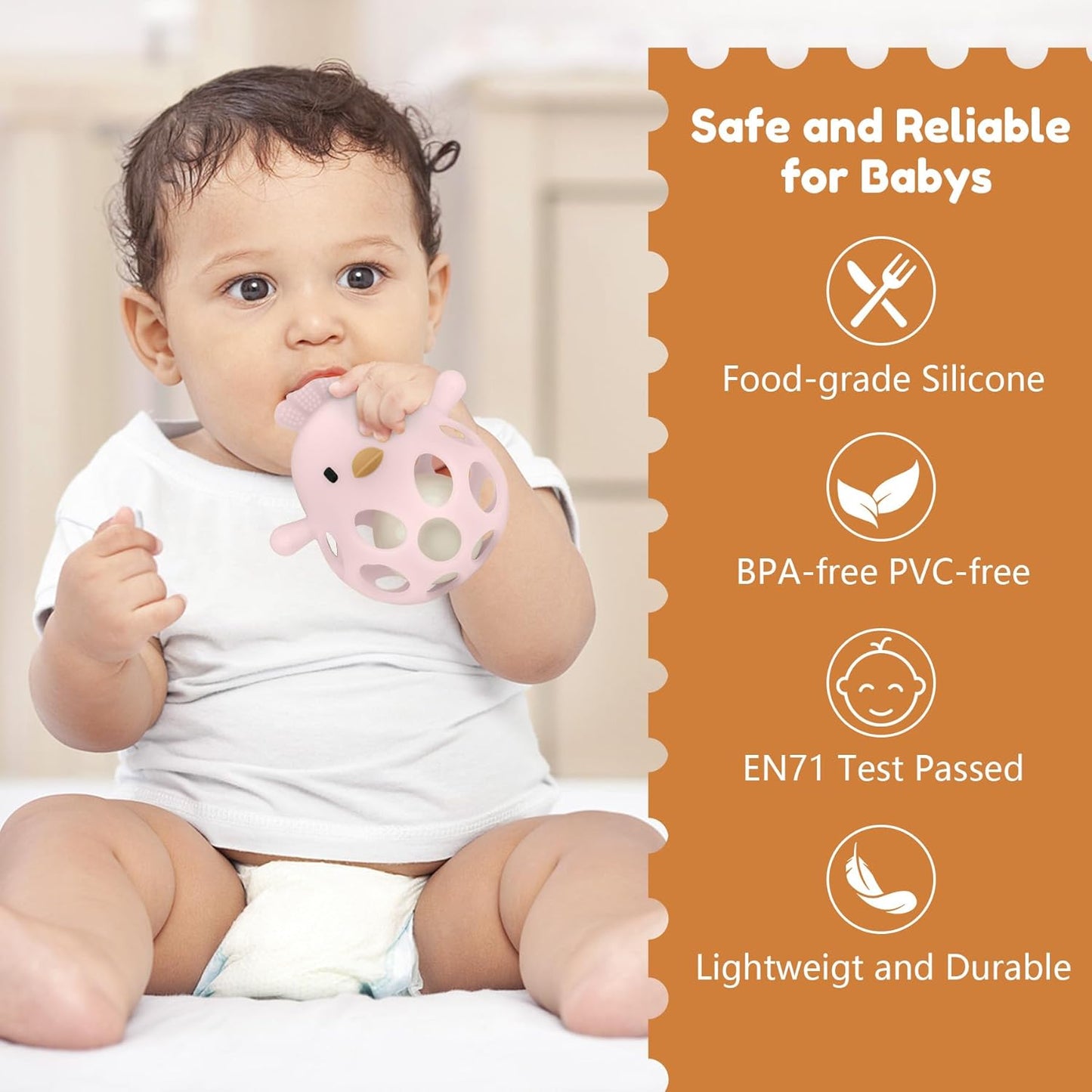 MCGMITT Teethers for Babies 3-6 Months, Easy Grasp Silicone Baby Rattles 0-6 Months, BPA-Free Non Toxic Montessori Infant Toys for Teething Relief, Soft Interactive Infant Car Seat Toys Bath Toys