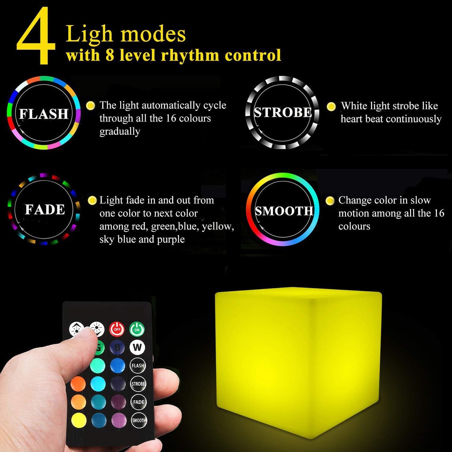 4-inch LED Cube Light, 16 RGB Color Changing Tesseract Cube Lamp with Remote, Waterproof Cordless Rechargeable Cubes Mood Lamp & Nursery Cosmic Cubes Night Light, Perfect Kids Toy Gift, Room Decor