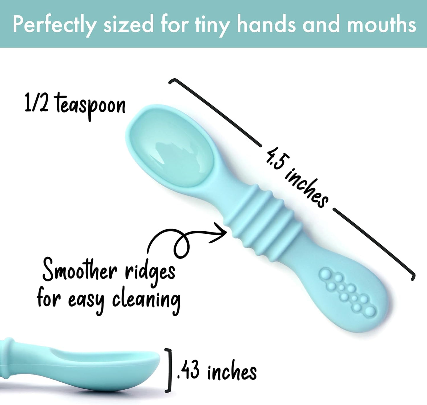 PrimaStella Silicone Chew Spoon Set for Babies and Toddlers - Safety Tested - BPA Free - Microwave, Dishwasher and Freezer Safe - Seaside Palette