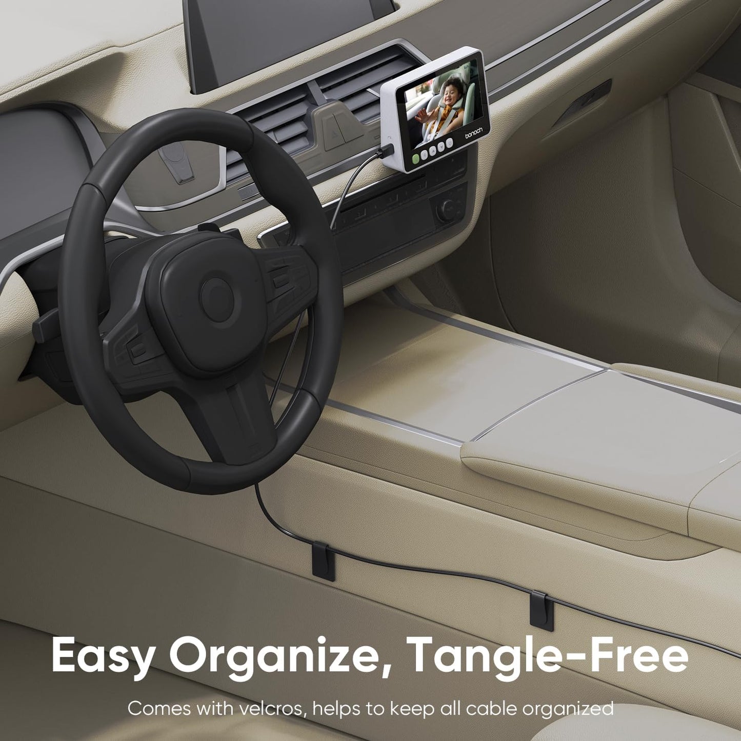 bonoch 5" 1440P Baby Car Camera - 360 Degree Rotating Wide View Backseat Rear Facing Mirror for Baby, USB Powered with Charger, Easy Setup Car Seat Monitor, Night Vision