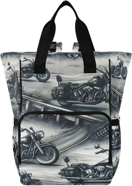 High Way Motorcycles Diaper Bag Backpack, Unisex Travel Baby Backpack Diaper Bags with Stroller Straps & Pacifier Case, Large Capacity Waterproof Diaper Backpack