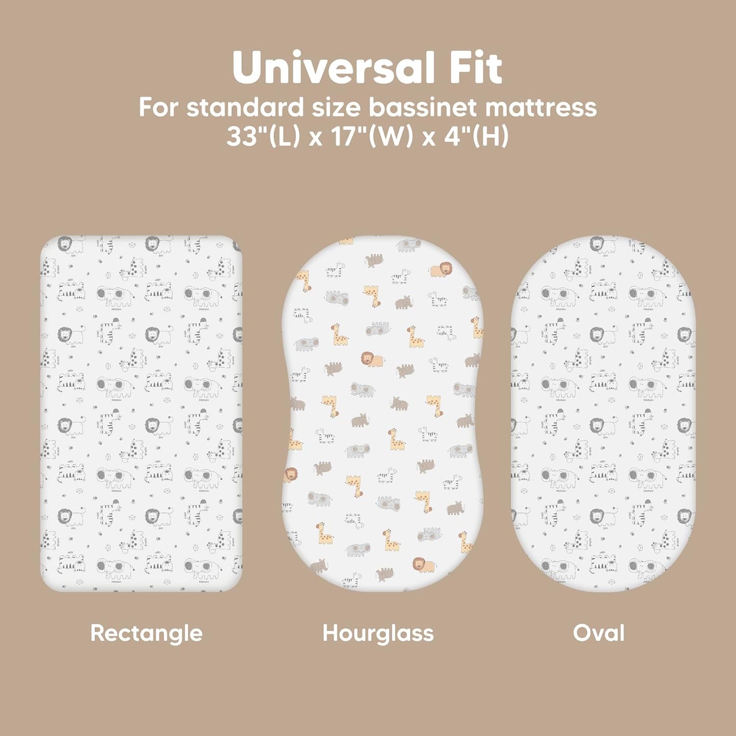 2-Pack Baby Bassinet Sheets Girl, Boy - 33x17 Viscose Derived from Bamboo Bedside Mattress Fitted Bassinet Sheets, Compatible with Halo Bassinest Swivel Sleeper, Baby Delight, Graco (KeaSafari)