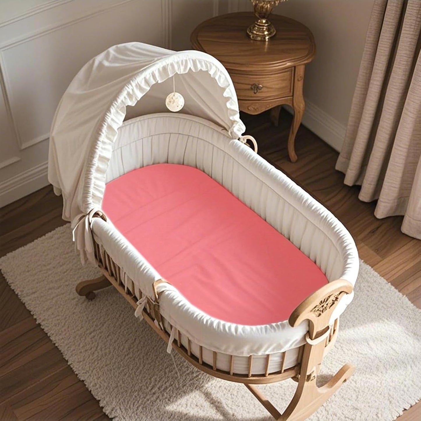 100% Jersey Cotton Bassinet Sheets 21" x 35" Fits Ezebaby, Evolur Stellar, Amke and Mereryi Baby Bassinet, Super Soft and Breathable Bassinet Fitted Sheets, 3 Pack, Pink
