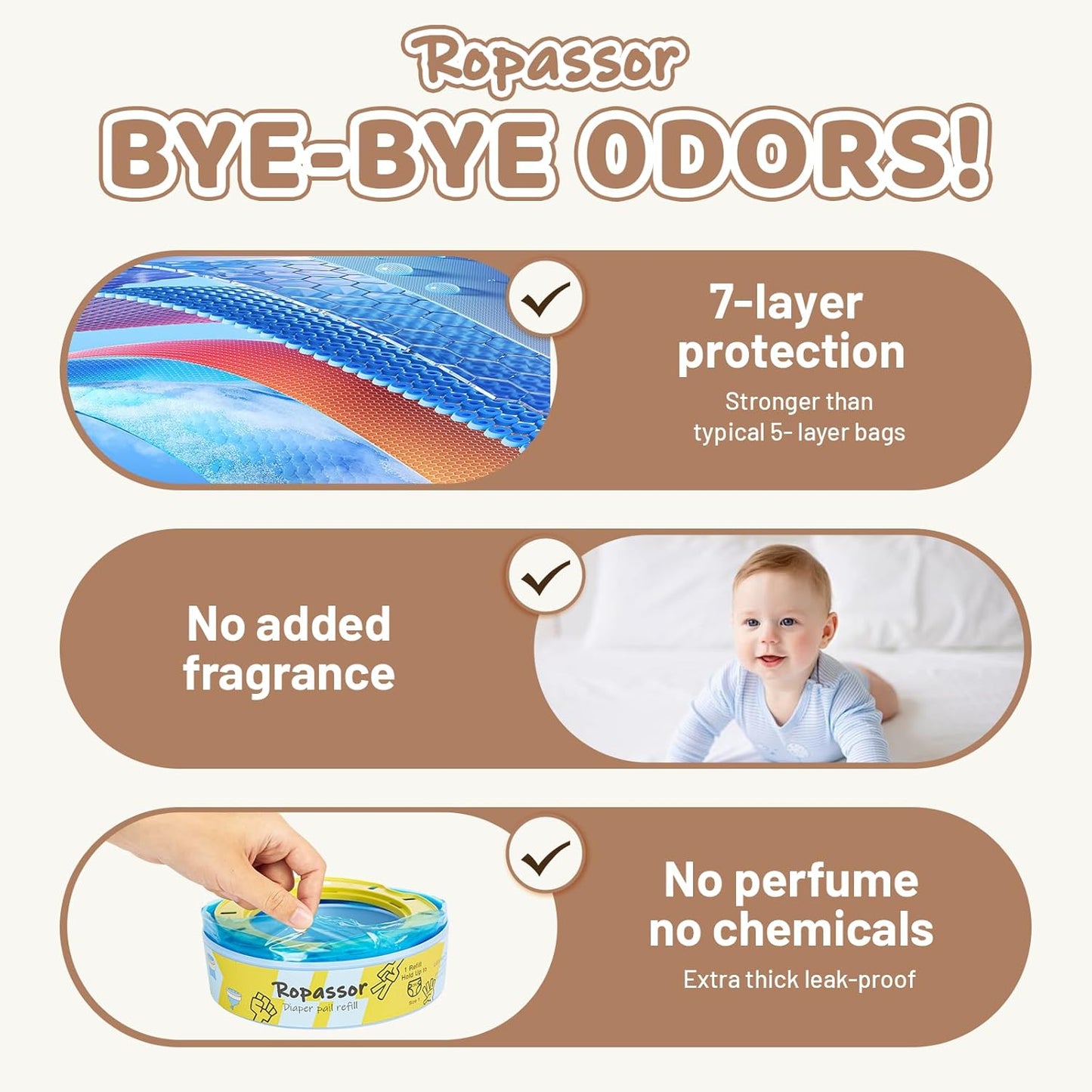 Diaper Pail Refill Bags for Genie Complete/Expressions & Munchkin Step Diaper Pail (1120count) 4 Packs, 7-Layer Odor-Absorbing, Disposable Diaper Poop Bags, Baby essentials