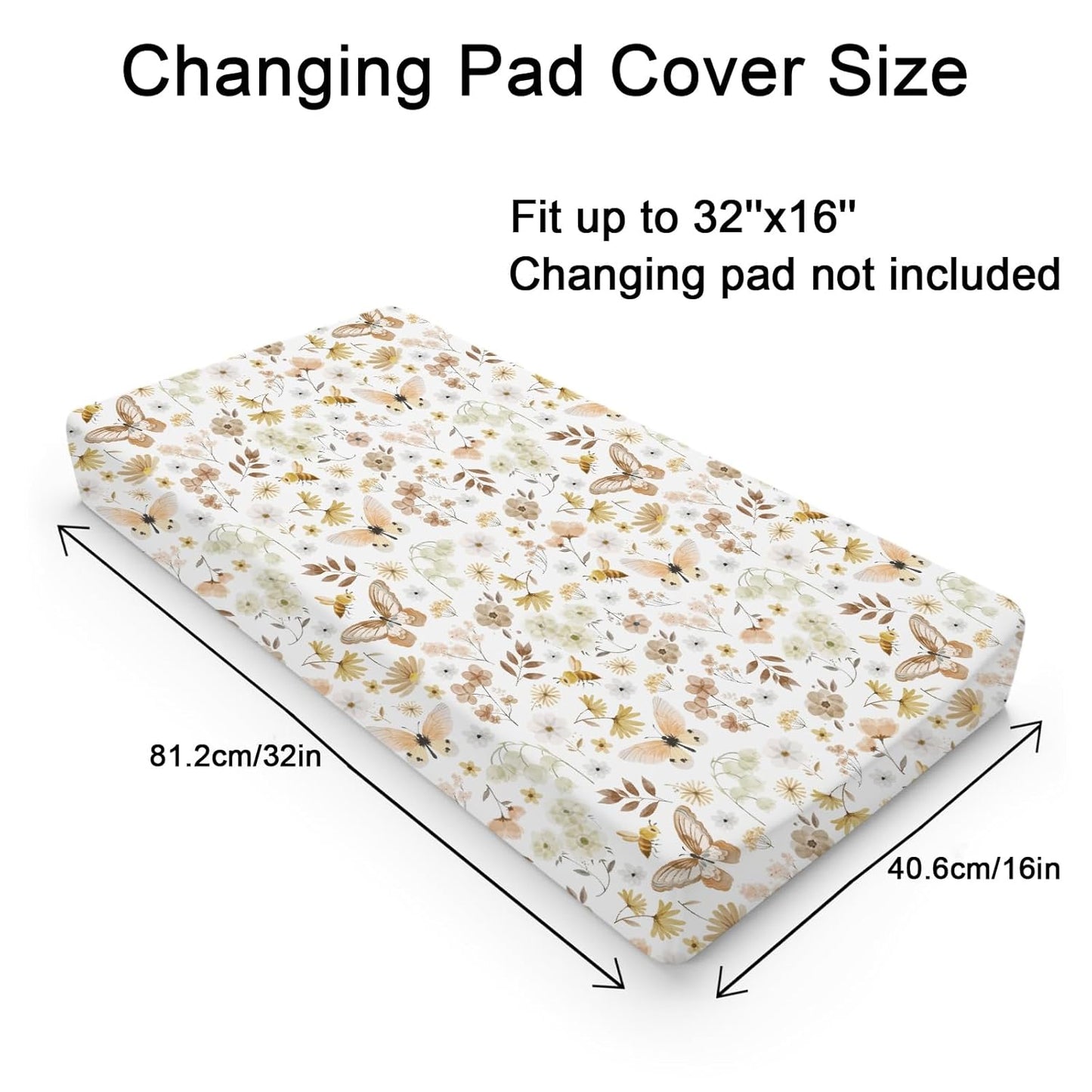 Vintage Butterflies Boho Wildflowers Baby Changing Pad Covers for Boy Girl 32''x16'' Watercolor Bees Butterflies Spring Floral Fitted Diaper Change Table Mats Soft Breathable Cradle & Bassinet Sheets
