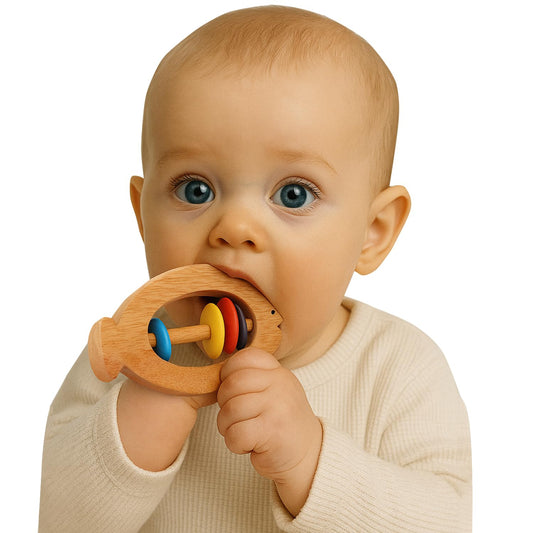 Shumee Wooden Fish Rattle Rings and Teethers for Infants | Sensory Toy | 100% Safe, Natural & Eco-Friendly | 6 Months+