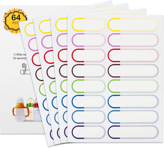 Name Labels for Kids Stuff Daycare, Waterproof Daycare Labels for Baby Bottles, 64 PCS Water Bottle Label, Name Tags Stickers for School Supplies, Self-Laminating, Dishwasher Safe