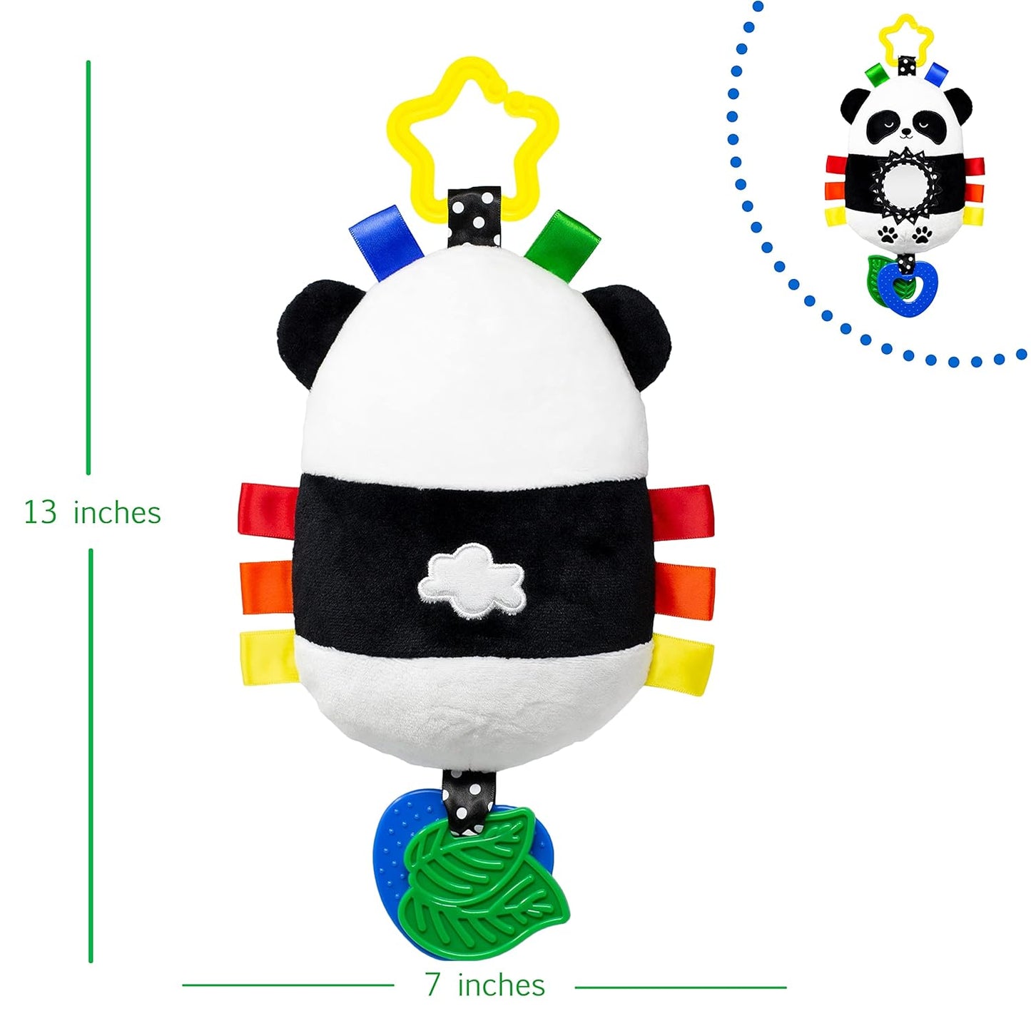 Squish 'N Play Activity Toy Panda- Multi-Sensory Learning Baby Toy - Stroller Toy, Car Seat Toy, Tummy Time Toy, Teether Toy, Baby Gift - with Mirror, Rattle & Taggies