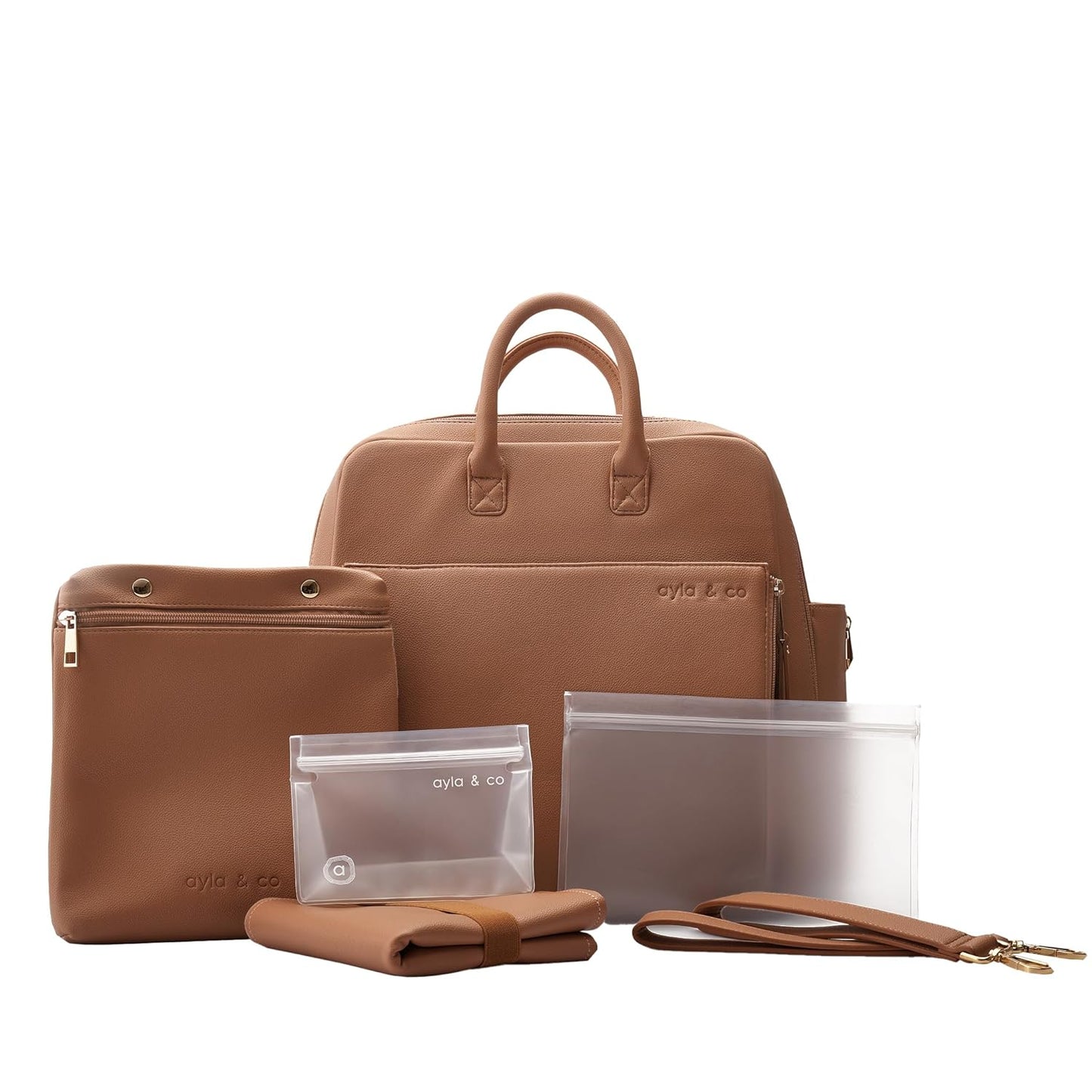 Ayla & Co Full-Size Diaper Bag Backpack, Baby Essentials Cross-Body Changing Bag for Baby Girl/Boy Convertible Straps Portable Tote Bag, Baby Changing Pad, Insulated Pockets & Pouch, Caffe