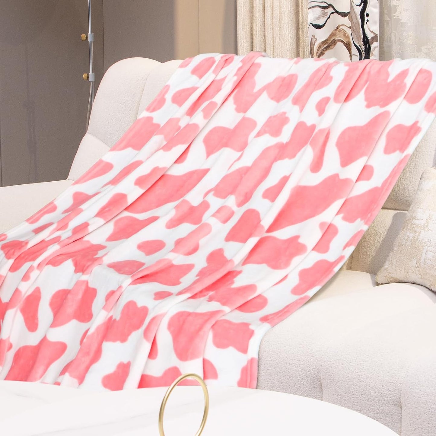 Light Pink Kids Blanket - Soft Fleece Cow Print Throw for Nursery, Crib, Stroller - Cute Girls Birthday Gifts, Room Decor 40"x50"